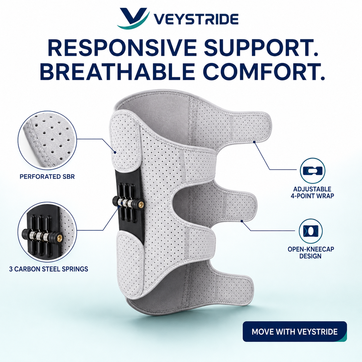 VEYSTRIDE Spring Power Knee Booster,Spring Loaded Patella Support for Joint Pain Relief & Mobility