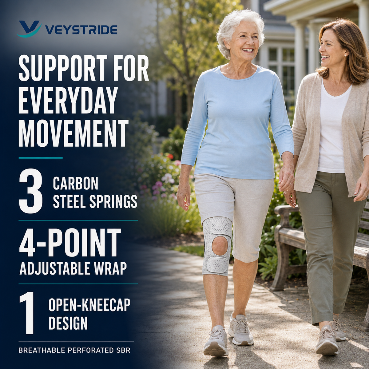 VEYSTRIDE Spring Power Knee Booster,Spring Loaded Patella Support for Joint Pain Relief & Mobility